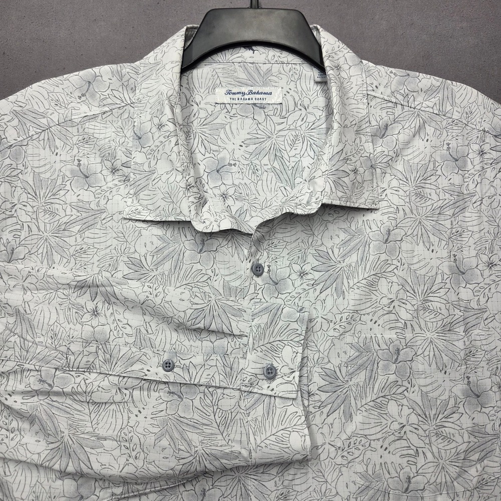Tommy Bahama Shirt Mens 3XLB 3XB Bahama Coast IslandZone Floral Gray Long Sleeve
